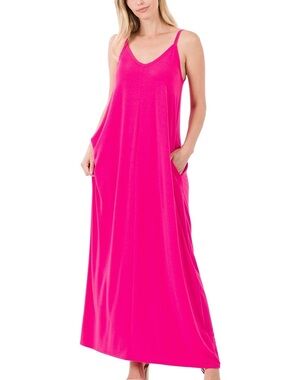NWT! Bright Pink Maxi Tank Dress with Side Pockets